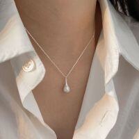 wholesale S925 Sterling Silver Water Drop Three-Dimensional Treasure Bottle Necklace for Women, Korean New Minimalist Style Collarbone Chain-Sterling silver