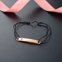 wholesale S925 Sterling Silver Polished Curved Pendant Diamond Inlaid Fashion Braided Couple's Bracelet for Men and Women, Amazon Best Seller-Rose gold black rope