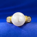 wholesale S925 Silver European and American Minimalist Geometric Ring with 10mm Shell Pearl, Cold Style Band-0-2