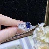 Gold-Plated Sterling Silver Light Luxury Retro 8*10mm Lab-Grown Oval Gemstone Ring-Sapphire ring  US size 5