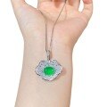 wholesale S925 Sterling Silver Women's Ruyi Imperial Green Pendant Green Cabochon Chalcedony Agate Collarbone Chain New Chinese Style Bestseller-0-4