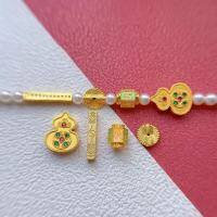 wholesale Gold-plated 925 ancient silver components with enamel six-syllable mantra barrel bead gourd pendant Tian Guan Ci Fu straight tube DIY-1# one