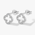 wholesale 925 Silver Hollowed Out Four-Leaf Clover Pure Silver Stud Earrings for Women, Small and Exquisite, Luxurious, Advanced, with Inlaid Zirconia, Ins Style-0-6