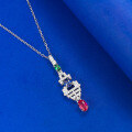 wholesale S925 Silver Vintage European-style Three-Color Diamond Necklace for Women, Collarbone Pendant-0-3