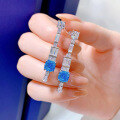 wholesale 925 Silver New Jewelry Fat Square Ice Flower Cut 6*6 High Carbon Diamond Aquamarine Earrings with a Premium Feel-0-2