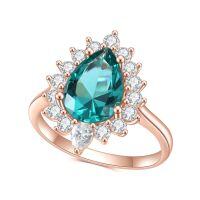 wholesale Rose Gold S925 Silver Inlaid Emerald Nano Ring, Luxurious High-End 8*12mm Colored Gemstone Ring-S925 Silver + Emerald Nano US Size 9