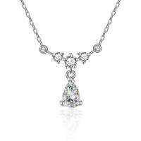 925 Silver Moissanite Collarbone Necklace with Tassel Pendant-80-point moissanite (pear blossom 5*7mm)  925 silver