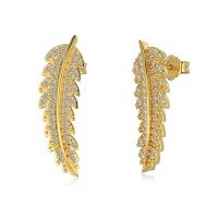 wholesale S925 Sterling Silver Light Luxury High-End Feather Design Earrings for Women, Exquisite and Elegant Symmetrical Earrings-Gold DY1D0385-SG-WH 925 silver