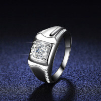 S925 Sterling Silver Moissanite Men's Ring with Smooth Four-Prong Setting-1 carat (set with zircon)  23 yards