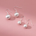 wholesale S925 Sterling Silver Brushed Large and Small Pearl Ear Hooks, Minimalist and StylishM04992-0-0