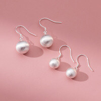 wholesale S925 Sterling Silver Brushed Large and Small Pearl Ear Hooks, Minimalist and StylishM04992-S925 silver pair of small 925 silver