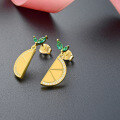 wholesale S925 Sterling Silver Diamond-Encrusted Lemon Slice Earrings for Women, Sweet and Fresh Style-0-1