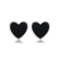 wholesale 925 Sterling Silver Black Onyx Inlaid Heart-shaped Earring and Necklace Set with an Ins Luxe Advanced Feel-Black Onyx Earrings 925 Silver