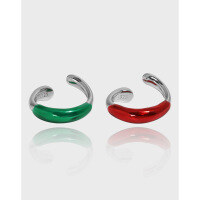 wholesale S925 Sterling Silver 1108-2 Korean Version Ins Niche Design Minimalist Twisted Drop Resin Textured Ear Clip for Women Without Piercings-Platinum/single【Green Epoxy】 925 Silver