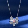 wholesale S925 metal European and American luxury butterfly necklace for women, 15ct rectangular 5*7 cherry blossom pink 40+5cm pendant-0-5