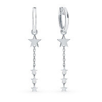 wholesale Sterling Silver S925 Star Tassel Drop Earrings with Star-shaped Hoops, Fashionable, Elegant, and Sophisticated Ear Accessories-Silver 925 silver