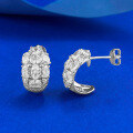 wholesale S925 silver three-row oval zircon stud earrings with European and American retro and personalized design-0-1