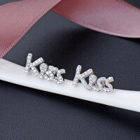 wholesale S925 Sterling Silver Kiss Letter Full Diamond Earrings Women'sIns Style Small Fashion Minimalist Earrings Drop Shipping-AR001608-White Gold 925 Silver