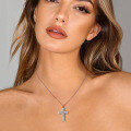 wholesale S925 Sterling Silver Plated with 18K, Cross Pendant Moissanite Full Diamond Necklace, Simple and Versatile Choker-0-3