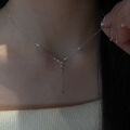 wholesale S925 Sterling Silver Y-shaped Pendant Necklace with Zirconia and Fringe, Exquisite, Sweet, Niche, and High-end Delicate Choker-0-4