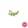 wholesale S925 Sterling Silver Marquise Heart Flat Back Threaded Ear Cartilage Stud with Sparkling Green Crystals-0-11