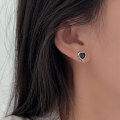 wholesale S925 Sterling Silver Little Red Book Same Style Popular Black Agate Heart Stud Earrings for Women, Small and Exquisite, Luxurious and Delicate Ear Accessories-0-3
