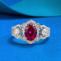 wholesale 925 Silver Three-Stone 6*8 Red Diamond Ring, Cross-Border Live Streaming for a Brightening, Light Luxury, and Versatile Style-R1437 Red Diamond No.7