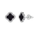 wholesale S925 Sterling Silver INS Style Hot Women's Earrings with Advanced Sense White Shell Black Agate Four-Leaf Clover Design Light Luxury Ear Accessories-0-6