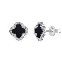 wholesale S925 Sterling Silver INS Style Hot Women's Earrings with Advanced Sense White Shell Black Agate Four-Leaf Clover Design Light Luxury Ear Accessories-Black Onyx DY1D0388-SW-BH 925 Silver