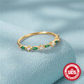 wholesale S925 Sterling Silver small fresh sweet ring with green zirconia, forest style matching daily luxury multi-diamond versatile ring-0-3