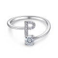 wholesale Metal S925 Cross-Border Europe and America Minimalist Personalized 26 Letters Diamond Inlaid Openable Adjustable Fashion Ring Factory Direct Supply-0-20