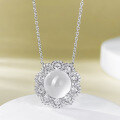 wholesale S925 Silver New Necklace Inlaid with Natural Water Foam Jade High Ice 10mm Cabochon Chalcedony Pendant, Hot Selling Live Broadcast Distribution-0-5