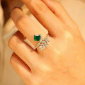wholesale S925 silver new geometric 7*7 simulated emerald trendy women's ring-0-2