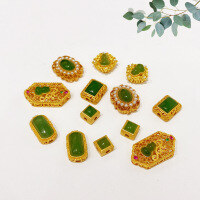 wholesale S925 gold-plated silver natural jade gourd square pendant accessory bracelet necklace braided cord string ornament DIY handmade spacer-Small Cube