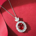 wholesale Metal: 925 Sterling Silver Stunning Simulated Pigeon Blood Red 10*12mm Oval Pendant Necklace for Women, Classic and Minimalist Fashion Design-0-3