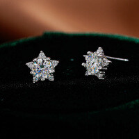S925 Silver Star Moissanite Earrings for Women Wholesale Cross-Border-Set with D-color moissanite (50 points)  925 silver