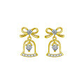 Sterling Silver Moissanite Bow Bell Stud Earrings-0-5