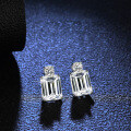 S925 Silver Four-Prong Earrings with Emerald-Cut Moissanite-0-2