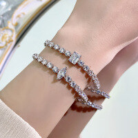 wholesale S925 Silver New Simulation Diamond Bracelet Full Circle 10-Point Diamond Fashion Small Flower Bud-B068 Horse Eye Bracelet 18cm