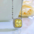 wholesale [Electroplated White Gold] Stumu Jewelry New Yellow Diamond 8*8 Fancy Square High Carbon Diamond Electric Gold Necklace Luxurious Micro-Set Pendant for Women-0-3