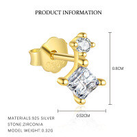 wholesale S925 Sterling Silver Light Luxury Zircon-inlaid Four-pointed Star European And American Earrings For Women, Fashion Cross-border Versatile French Hollow-out Minimalist Ear Accessories-E5203-Gold/Single 925 Silver