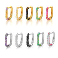 wholesale S925 Sterling Silver Geometric Square Hoop Earrings with Studs, Fashionable Minimalist High-End Design Diamond-Embedded Earrings-White Gold-White Diamond (Single)>925 Silver