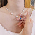 wholesale S925 sterling silver Korean-style elegant broken silver pieces with pearl and blue zirconia inlaid necklace, versatile creative jewelry-0-1