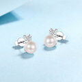 wholesale 925 Sterling Silver Exquisite Pearl Earrings for Women with Micro-Paved Moissanite, Small and Minimalist Advanced Sense, Cross Asymmetrical Earrings-0-1