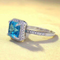 wholesale S925 silver new 8*8mm high-carbon diamond pagoda aquamarine ring, fashionable minimalist European style-0-2