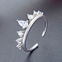 wholesale S925 Sterling Silver Crown Ring for Women, European and American Ins Style, Niche and High-End, Diamond-Inlaid, Personalized Silver Ring for Wholesale-002737-White Gold Adjustable opening