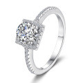 S925 Sterling Silver 1-Carat Moissanite Square Closed-Shank Ring Wholesale Group Setting Simple Four-Prong-0-0