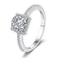 S925 Sterling Silver 1-Carat Moissanite Square Closed-Shank Ring Wholesale Group Setting Simple Four-Prong-1 carat (simulated diamond)  Hong Kong lot (size 10)
