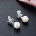 wholesale S925 Sterling Silver Korean & Japanese Style Sweet and Unique Pearl Earrings Zircon Floral Stud Earrings for Women Fashion Silver Jewelry-0-0