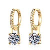 S925 Silver Gold-Tone 2ct D Color Moissanite Convertible Earrings Wholesale-6.5mm high-carbon stone  925 silver